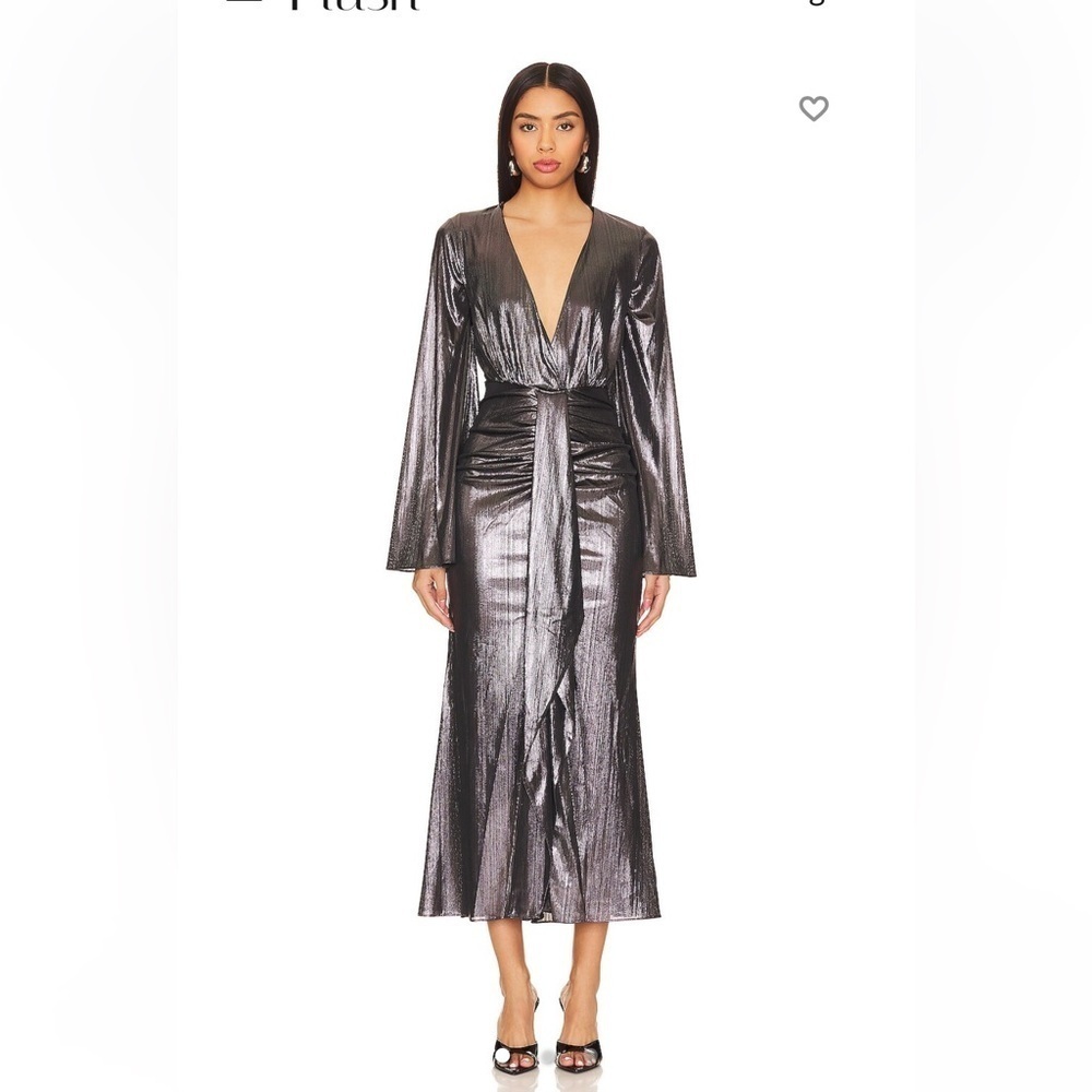 NWT Caroline Constas Dorian Dress Metallic Gun Metal Dress size L